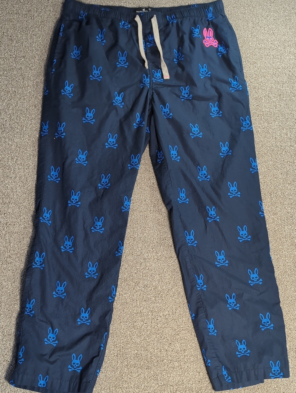 Psycho Bunny Lounge Sleep Pants Size XL All Over Bunny Print Navy Blue Cotton
